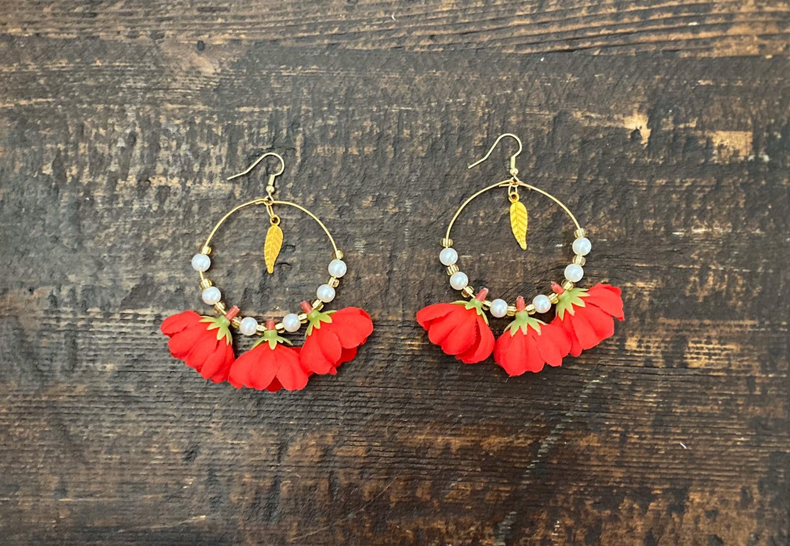 Red Jasmine Leaf Earrings